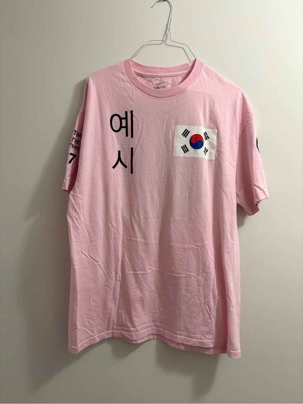 Anti Social Social Club Pink Graphic Tee with Korean Flag